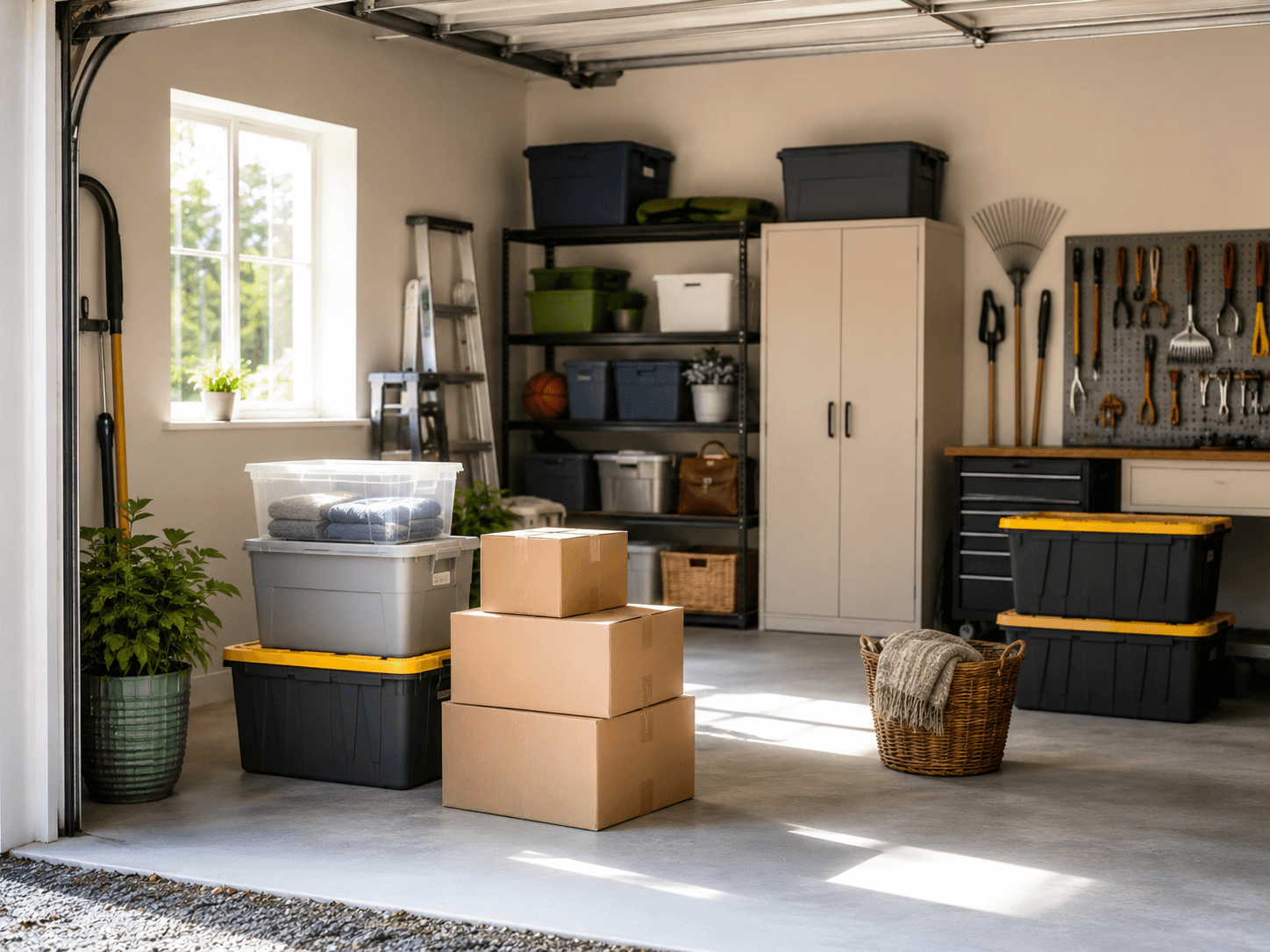 Cluttered garage in need of a full cleanout